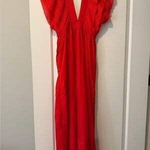 SHEIN Red Maxi Dress with Ruffle Cap Sleeves